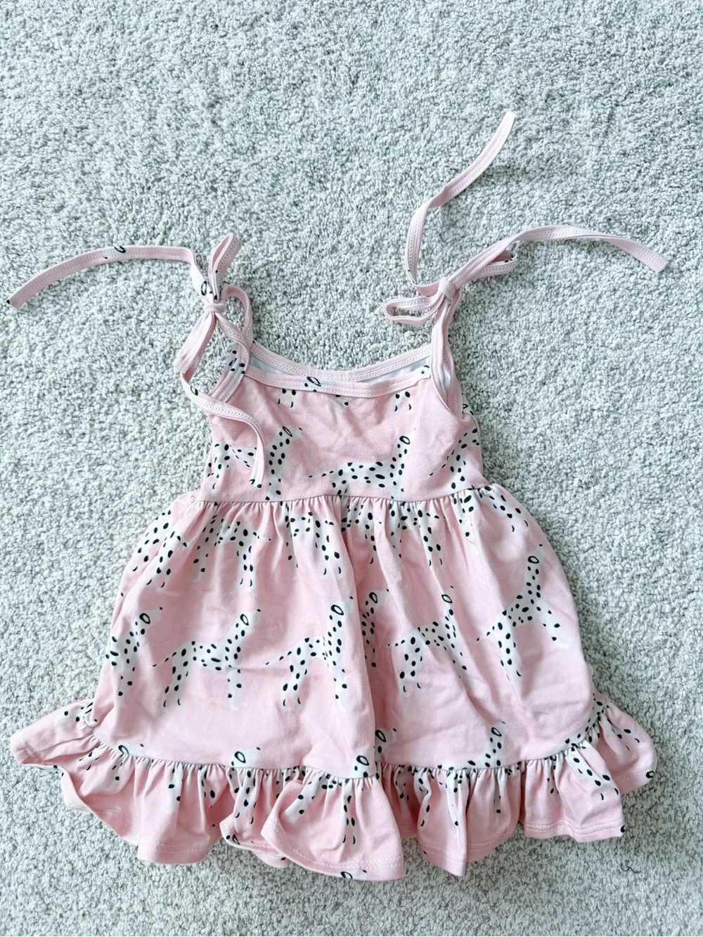 Girls Pink Sleeveless Ruffle Dress with Dalmatian Print
